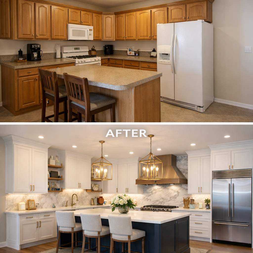 either a before and after shot or a picture of a highend update