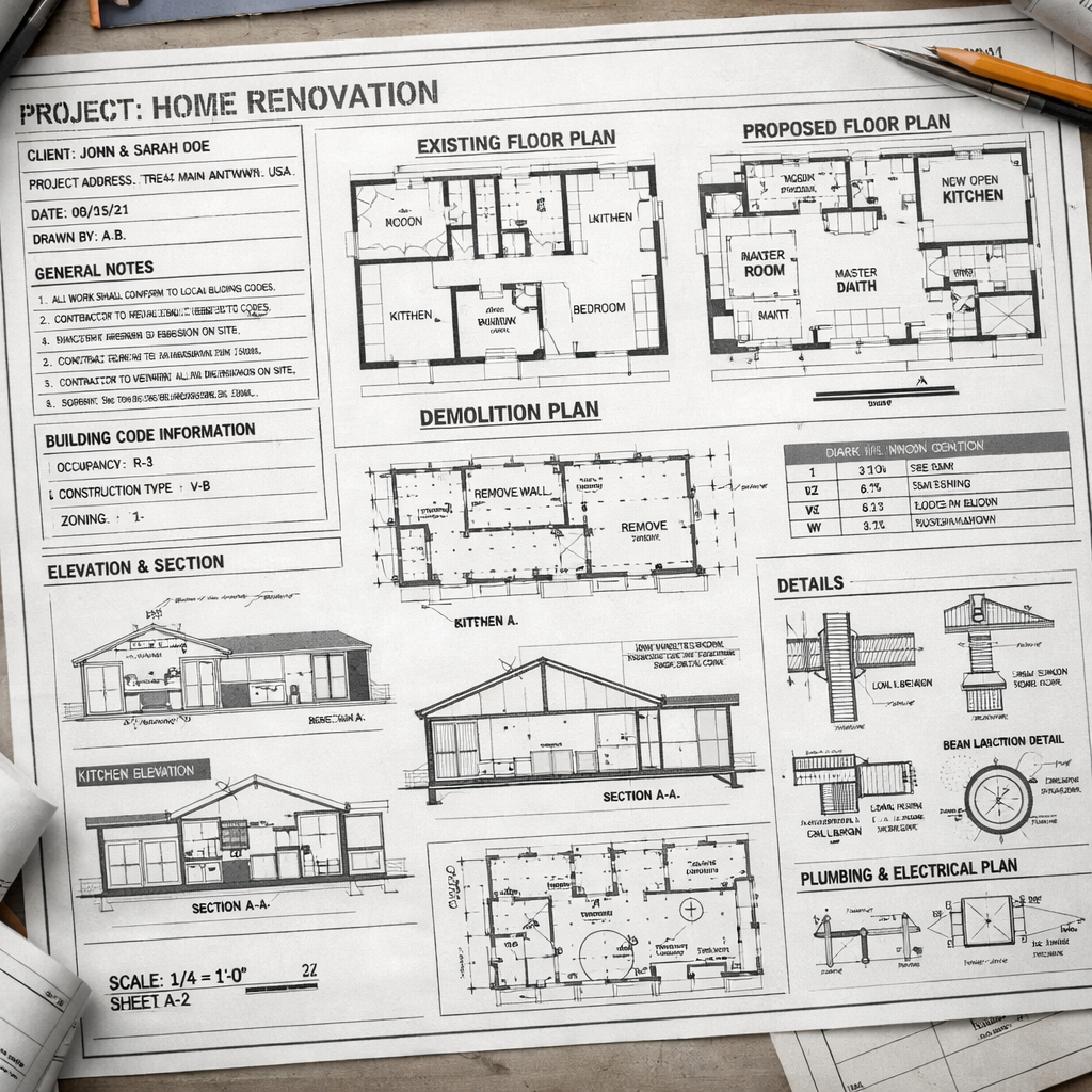 image of permit plans or renovation drawings