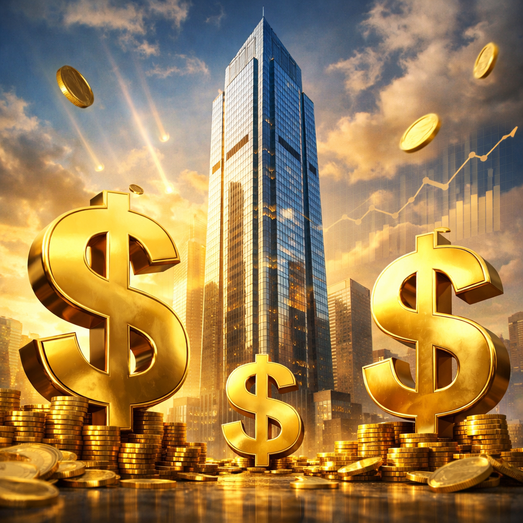 picture with building and dollar signs or something similar