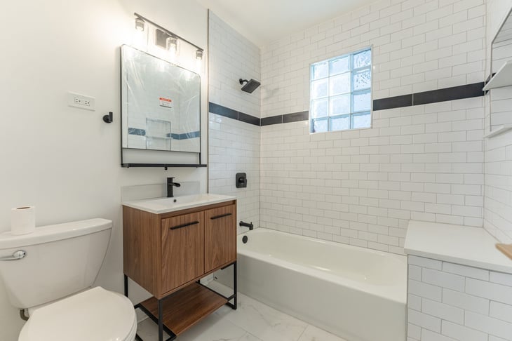 Bathroom at a Quality Builders two-flat project in Hermosa