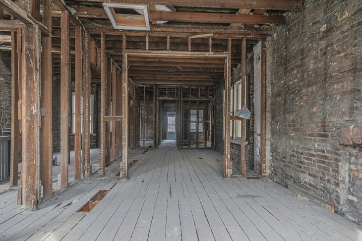 Gutted to the studs at a Quality Builders greystone project in Avondale
